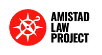 logo showing a red circle with a compass inside, next to the words Amistad Law Project