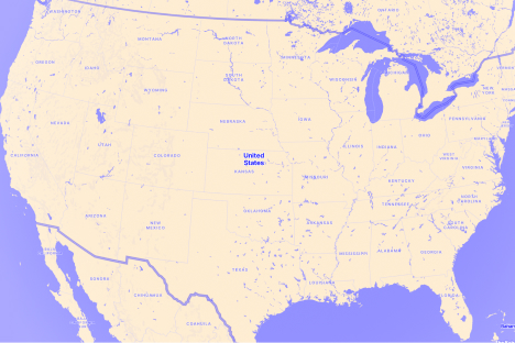 Geographical map of the United States of America.